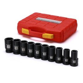 MIXPOWER 10PCS 1"Drive Impact Deep Socket Set, 6 Point, 21-41mm, CR-MO, Metric, Deep, 1" Dr. Deep Spindle Axle Nut Impact Socket Set