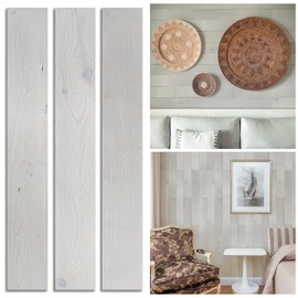 W&S Peel and Stick White-Washed Real Pine Wood Wall Planks,Adhesive Wood Panels for Wall,Self Stick On Shiplap Boards for Living Room Bedroom RV, Woodend Paneling for Interior Wall Accent(12.4Sqft)