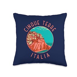 Cinque Terre Italy Travel Souvenir Merch Cinque Terre Italy Distressed Retro Circle Throw Pillow, 16x16, Multicolor