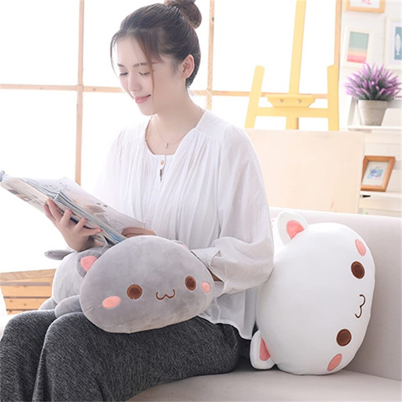 SEENEEY Cute Plush Cat Plush Animal Soft Anime Lying Down