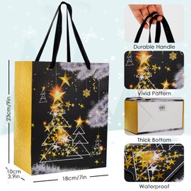 Gfractolux Christmas Gift Bags for Presents, 4 Pack Multipack Medium Gift Bag with Tissue Papers and Cards, Kids Adult Gift Present Bag, Shopping Bag for Holiday Xmas Event Party, 9 IN x 3.9 IN x7 IN