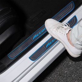 ONRAI 4pcs/Set Car Door Sill Plate Protectors - Black Soft Rubber Front/Rear Door Sill Scuff Plate Guard, Door Pedal Protector Stickers fit for Honda Accord, HA01