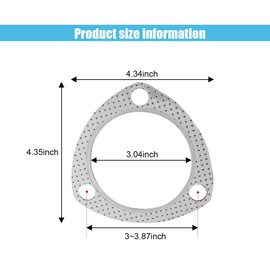 2PCS Car Exhaust Gasket, 3" 3-Bolt Exhaust Pipe Flange Gasket with SS Fire Ring, Replacement Exhaust Flange Gasket with High Temp Gasket Material for SUV Car Truck