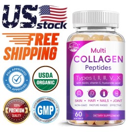 Multi Collagen Peptides Softgel - Type I, II, III Hydrolyzed Collagen Peptides