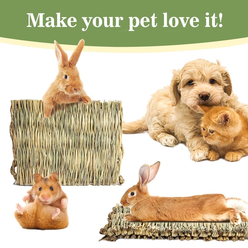 Sukh 4 PCS Rabbit Grass Mats - Natural Hay Woven