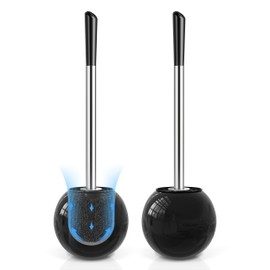 Toilet Brush and Holder 2 Pack, 304 Stainless Steel Toilet Brush with Extended and Durable Comfortable Brush Handle, Toilet Bowl Brush for Bathroom Toilet - Ergonomic, Pratical Durable (Black)