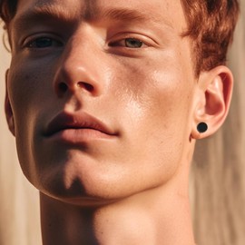 ZENGSING 12 Pairs Men's Earrings Stainless Steel Silver Black Stud Earrings Set Fake Tunnel Earrings Set Men's Stainless Steel Round Hypoallergenic Stud Earrings for Women Men 8 mm, Stainless Steel