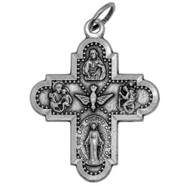 Lot of Five 5-Way Cross Medals with Jump Rings | 1 1/8" Tall | Medal Silver Oxidized | Die Cut for Detail | Great Catholic Gift for First Communion and Confirmation | Made in Italy, 1.25", Metal, No Gemstone