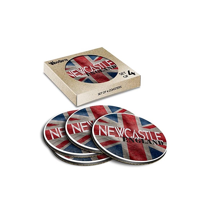 4 x Round Coasters - Newcastle England Flag Circle Cork