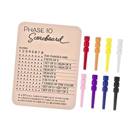 YJKRUJSE 2025 New Phase 10 Score Board – Wooden Phase Ten Scoreboard with 8 Colored Pegs, Durable and Portable Round Tracker for Phase 10 Card Game, Perfect Adults Game Night Accessory (2pcs)