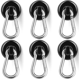 E BAVITE Carabiner Magnetic Hooks, 100LBS Strong Black Magnetic Hooks Heavy Duty with Swivel Carabiner Hook, Great for Hanging for Cruise, Garage, Kitchen, Refrigerator, Locker (6-Pack)