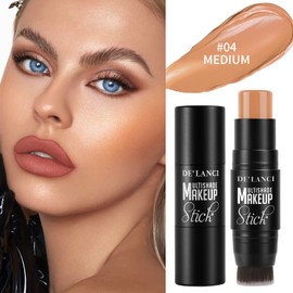 3-in-1 Cream Contour Pen with Integrated Brush, Concealer Bronzer Foundation Stick, Travel-Friendly, Waterproof, Durable Face and Body Contouring Make-up, Medium