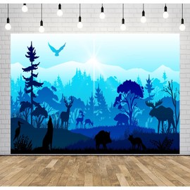 Loccor 6x4ft Fabric Jungle Animal Backdrop Rainforest Wild Animal Fox Wolf Silhouette Background African Forest Safari Theme Photography Backdrop for Birthday Party Decorations Photo Props