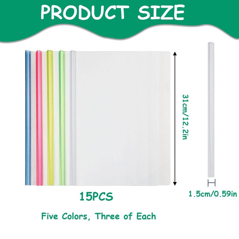 15 Pieces Binding Bars Slide Grip, A4 Slide Binders File