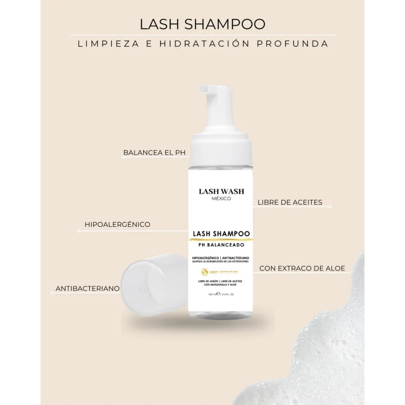 Lash Shampoo 50ml Hipoalergénico Con Aloe Limpieza Pestañas
