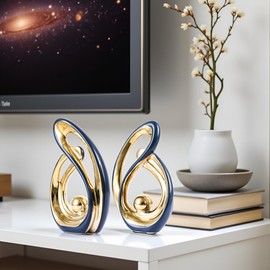 XMGZQ Home Decor Accent,Porcelain Art Mid Century Bookshelf Decorations,Gold Centerpieces for Tables,Abstract Ceramic Statue Sculpture for Coffee Table Mantel Tv Stand Centerpieces (Blue, Small)