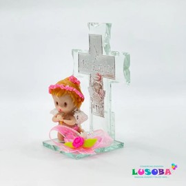 Cruz de Cristal Recuerdo Bautizo Niña 12 Piezas