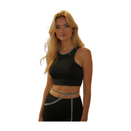 TrendyFashionJewelry Women Narrow Belt Hip High Waist Silver Metal Chunky Chain Strands XS S M