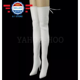 CUSTOM MADE 1/6 scale WHITE Leather Boots  PEG BASED for 12'' FEMALE Figure Doll