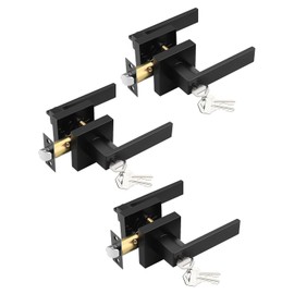 Tinewa 3 Pack Entry Door Levers with Lock and Key, Matte Black Keyed Alike Lockset Combo Pack, Entrance Door Handles for Office and Front Door, Door Knobs Lockset (Each with 3 Keys)