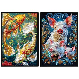 JISHSHAY 2 Pcs Diamond Painting Notebook Kits Diamond Art Notebooks Kits for Adults Diamond Painting Journal Kit Diamond Art Shaped Notebook Diamond Art Journals Composition Notebooks A5 Fish Pig