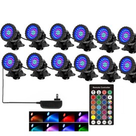 SHOYO Pond Lights Colored Spotlights with Timer, Submersible Fountain Lights Memory Dimmable IP68 Waterproof Underwater RGB for Outdoor Garden Yard Lawn Water Pond Fountain (Set of 12)
