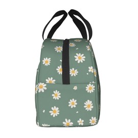 DADABULIU Lunch Bag Daisy Flower Green Insulated Lunch Box Reusable Cooler Tote for Adults Student Girl Boy Work Office School Picnic Over 3 Years Old