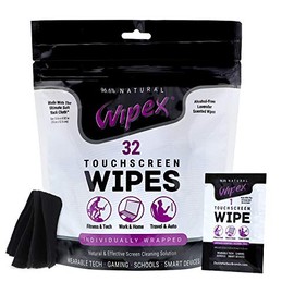 Wipex Touchscreen Cleaning Wipes for Fitness Tech, Pelotons, Smartphones, Tablets, TVs, Laptops, Computer, Alcohol-Free Cleaner, 32 ct pk