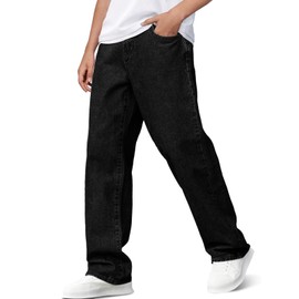 Haloumoning Boys Baggy Jeans Kids Casual Straight Leg Loose Fit Denim Pants with Pockets 5-14 Years Black