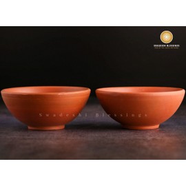 SWADESHI BLESSINGS Exclusive Range Unglazed Clay Serving Bowl Set/Terracotta Bowls/Earthen Snack Bowl/Small Yogurt Pots/Mud Bowls, 4.5Inches(Set of 2)