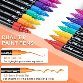 24 Colors Acrylic Paint Pens, Dual Tip Acrylic Paint Markers with Brush Tip and Fine Tip, Acrylic Pens for Rock Painting, Wood, Canvas, Stone, Glass, Ceramic,DIY Crafts Making Art Supplies