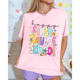 First Day of School Teacher Shirt: Women Back to School T-Shirt Kindergarten Elementary Teaching Life Gift Cute Tee Tops Pink