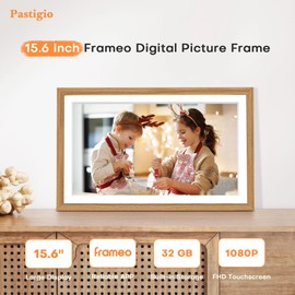 Digital Picture Frame, Frameo 15.6 Inch Large Digital Photo Frame WiFi, 1920 * 1080 IPS FHD Touchscreen, 32GB, Tabletop&Wall-Mounted, Share Video Picture, Electric Frame, Mom Gifts, Natural Woodgrain