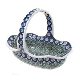 Blue Rose Polish Pottery Peacock Swirl Basket