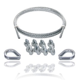 Drahtseile24 Wire Rope Set with 8 x Wire Rope Clips and 2 x Thimbles Steel Cable with Rope Clamps and Rope Thimbles Diameter 4 mm 1 m