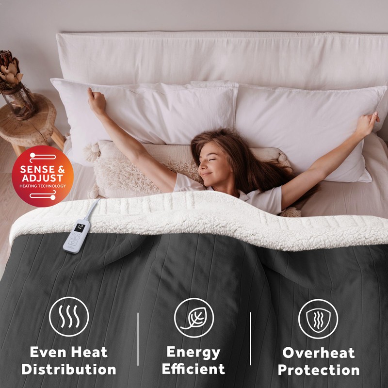 Sunbeam Electric Royal Luxe Microplush Reverse Sherpa Heated Blanket, 12