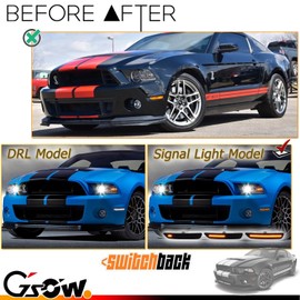 GSOWO Switchback Sequential LED Side Marker Lights for Ford Mustang 2010-2014, Smoked Lens Front Bumper Amber Turn Signal Reflectors and White DRL