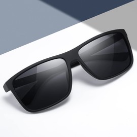 suoso Polarised Sunglasses Men Women Unisex Black Retro Ultralight Frame UV400 Protection Sunglasses Polarised Classic Glasses for Driving Business Trip Travel, black