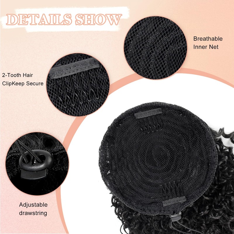 28inch Drawstring Ponytail Extension,Black Hair Extensions For Women,Long Curly Ponytail