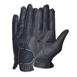 AK Horse Riding Gloves Ladies, Men & Kids Equestrian Gloves with Stones (Navy/Sky, S)