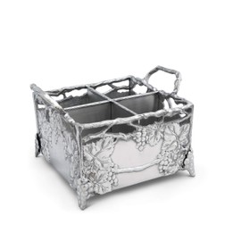 Arthur Court Designs Aluminum Metal Grapevine Flatware Silverware Caddy 8 inch Square 7 inch Tall