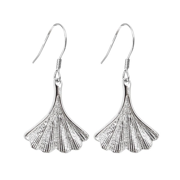 Hiqmic 925 Sterling Silver Ginkgo Leaf Dangle Ear Hook Earrings