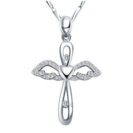 Cuteshop Cross Necklace for Women 925 Sterling Silver Shiny CZ Crystal Diamond Angel Wings Pendant Celtic Chain Heart Crucifix Infinity Jewelry Women Girls