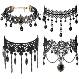 Flongo Women's Choker Human Collar Necklace: Black, Cute, Lace, Bride Accessory, Sexy, Restorative, Jewelry, Antique, Deluxe, Noble, Court Style, Popular, Stylish, For Her Birthday, Christmas,