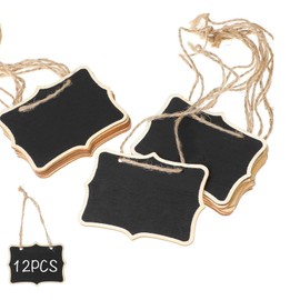 Mini Chalkboard Tags with String, 12 Pack Small Chalkboard Tags Hanging Wooden Chalkboard Signs Party Buffet Food Name Tags Hanging Blackboard Massage Board Labels