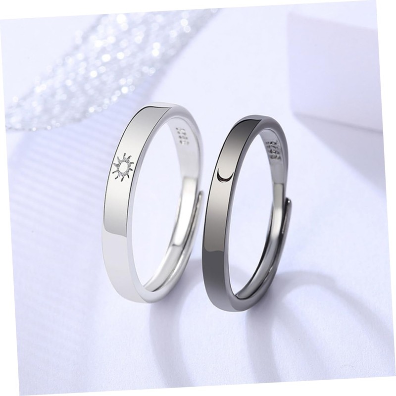 SAFIGLE 1 Pair Adjustable Sun and Moon Couple Rings for
