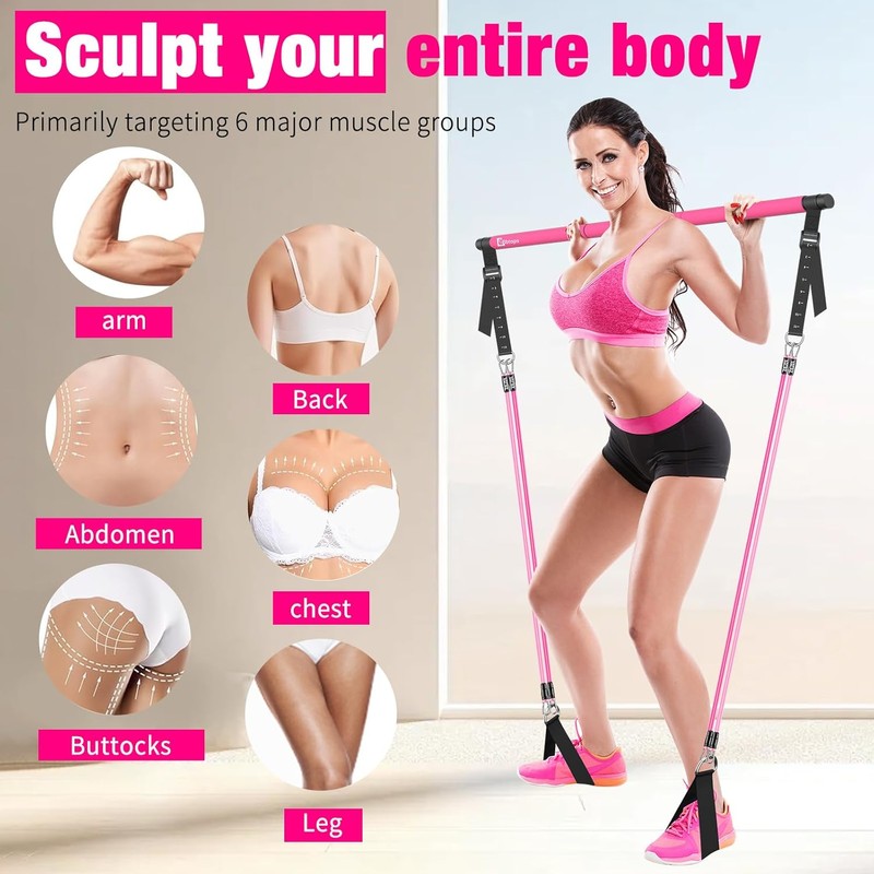 Bbtops Pilates Bar Kit with Resistance Bands(4 x Bands),3-Section Pilates