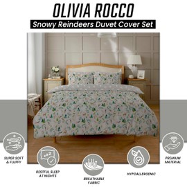 Olivia Rocco Snowy Reindeers Printed Duvet Cover Set Soft Quilt Bedding Covers with Pillowcases Ultra Soft Luxurious Modern Design for Comfort Sleep,Double
