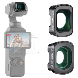 NEEWER 0.75X Wide Angle & 2X Macro Lens Set Compatible with DJI Osmo Pocket 3 Creator Combo Accessories, 108° FOV, 3 Elements In 3 Groups Macro Lens Kit with Two Screen Protectors, FL-B34