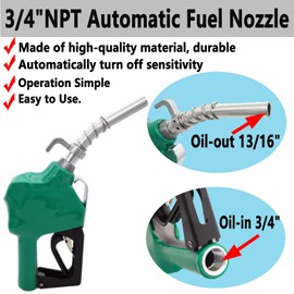 3/4"NPT Automatic Fuel Nozzle, LIYYOO Auto Shut-Off Fuel Nozzle, High Flow Automatic Fuel Nozzle, Car Fuel Filling Nozzle, Suitable for Filling Diesel,Kerosene and Various Gasoline(13/16"Spout,16GPM)